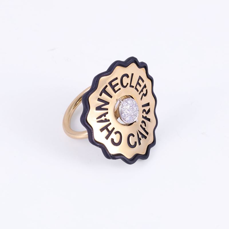 Chantecler, Anello “Logo” in oro giallo e bianco 18 kt