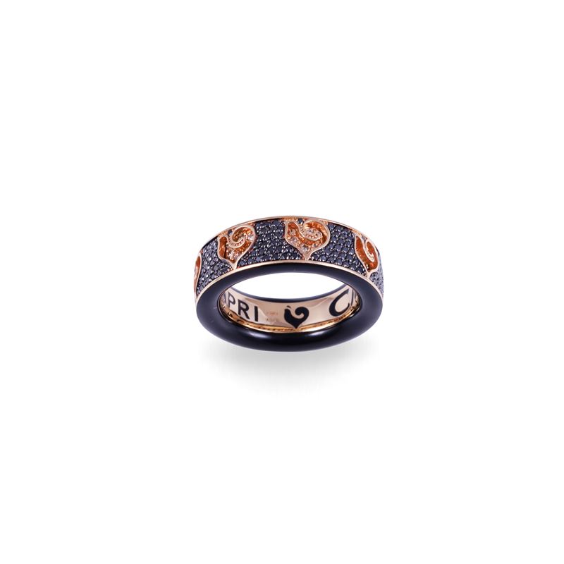 Chantecler, Anello “Carousèl” con ceramica, oro rosa brunito e diamanti