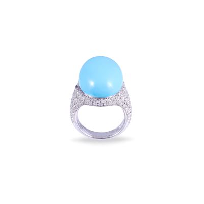 Chantecler, Anello Cherie in oro bianco 18 kt con brillanti e turchese cabochon