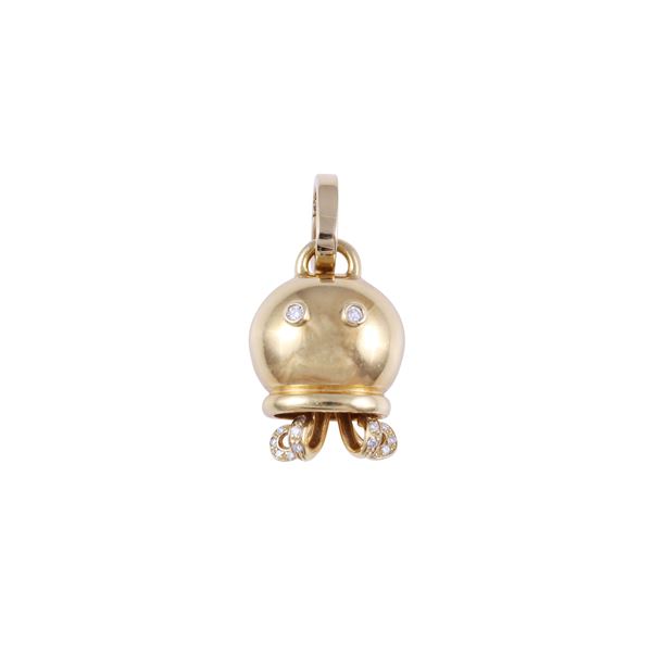 * 18KT GOLD OCTOPUS-SHAPED PENDANT SET BY DIAMONDS, BY CHANTECLER "Campanelle"
