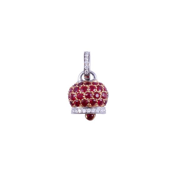 * 18KT GOLD PENDANT SET WITH DIAMONDS AND RUBIES, BY CHANTECLER "Campanelle"