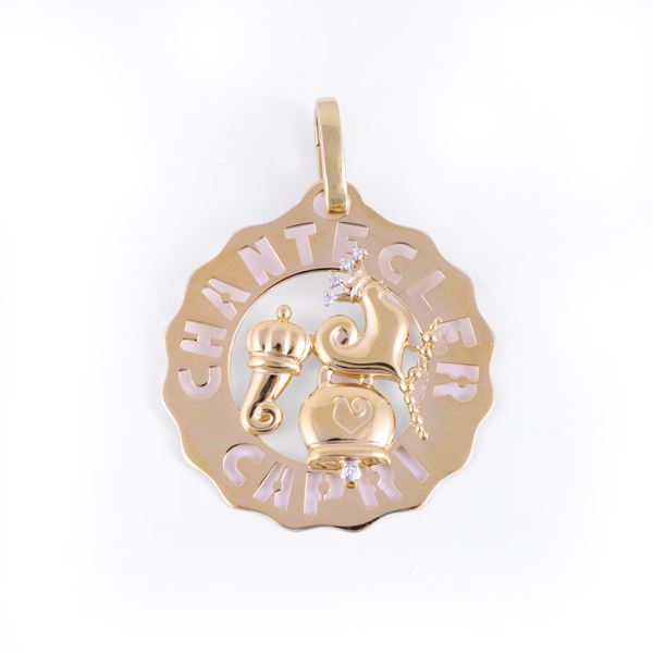 * 18KT GOLD PENDANT SET WITH DIAMONDS, CHANTECLER "Logo"