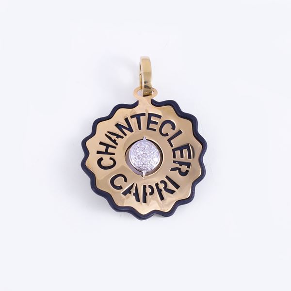 * 18KT GOLD AND OPAQUE BLACK RESIN PENDANT SET WITH DIAMONDS, BY CHANTECLER "Logo"