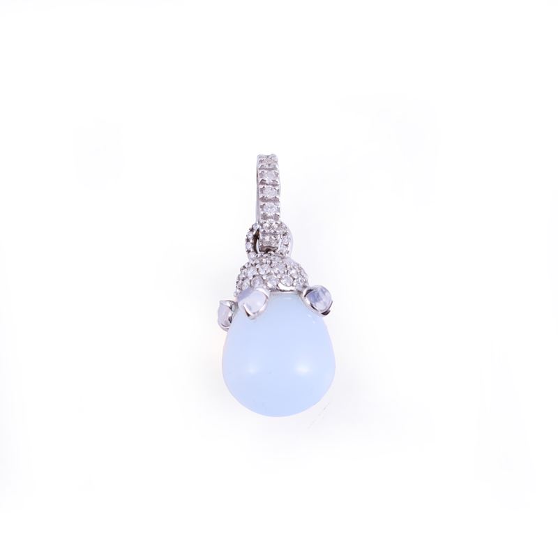 Pendente Chantecler “Joyful”, oro bianco 18 kt con brillanti e cristallo milky
