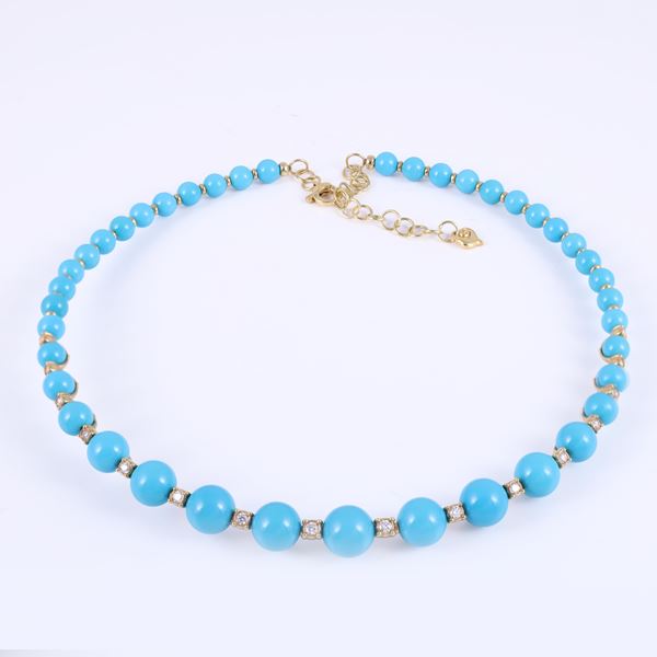 * 18KT GOLD CHOKER SET WITH TURQUOISE AND DIAMONDS, BY CHANTECLER "Cherie"