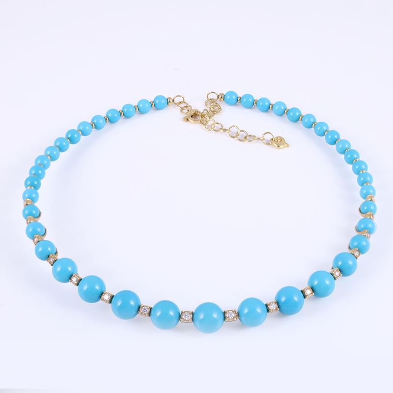 Chantecler, Choker “Cherie” in oro giallo 18 kt con turchese e brillanti