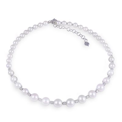 Chantecler, Choker "Cherie" in oro bianco 18 kt con perle d’acqua dolce e brillanti
