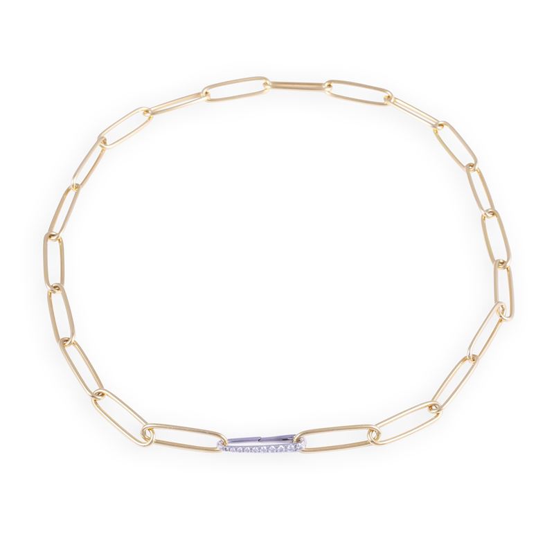 Chantecler, Collana a maglie ovali in oro giallo e bianco 18 kt con chiusura a brillanti