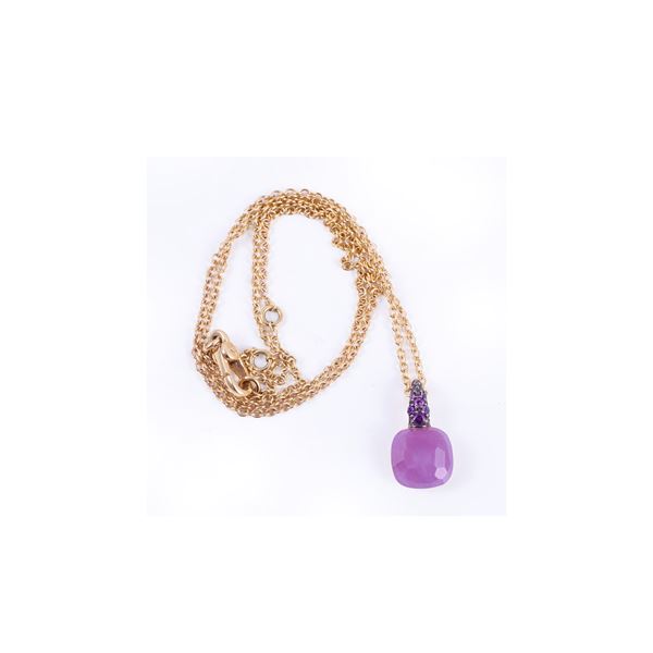 * 18KT GOLD CHAIN AND PENDANT SET WITH LAVENDER JADE AND AMETHYSTS, BY POMELLATO "Capri"