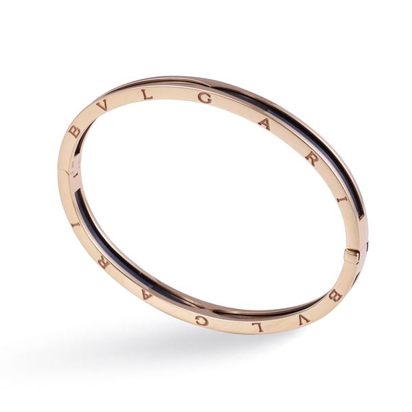 * 18KT GOLD AND CERAMIC BANGLE, BY BULGARI "B.Zero1"
