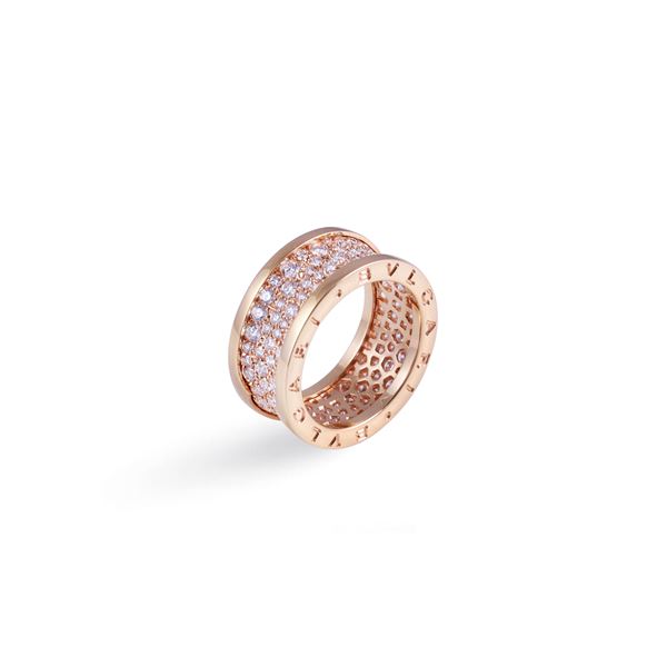 * 18KT GOLD RING SET WITH DIAMONDS, BY BULGARI "B.Zero1"