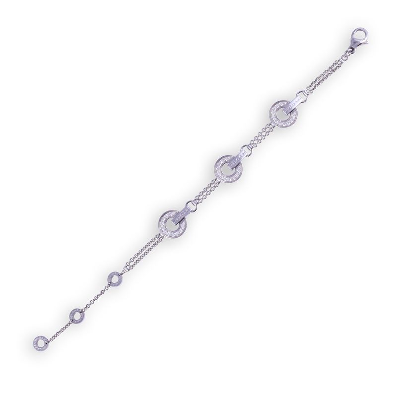 Bulgari, Bracciale “Bvlgari Bvlgari” Openwork in oro bianco 18 kt con brillanti