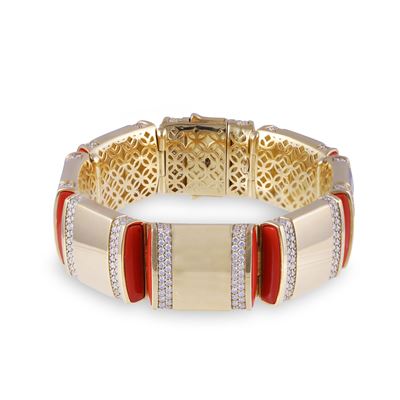 Dámaso Martínez, Bracciale a fascia modulare in oro con inserti in pietra dura e brillanti
