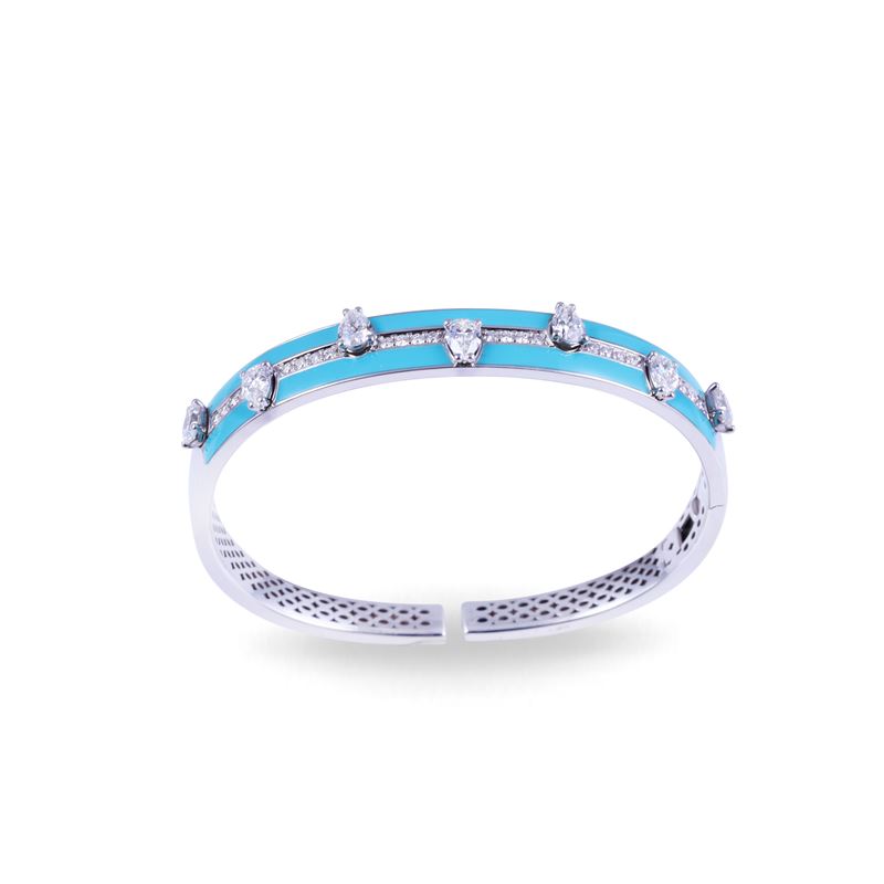 Dámaso Martínez, Bracciale rigido in oro bianco 18 kt con diamanti e smalto azzurro