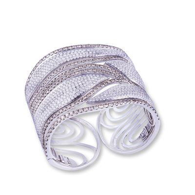 Bracciale rigido in oro bianco 18 kt con pavé di brillanti e diamanti brown