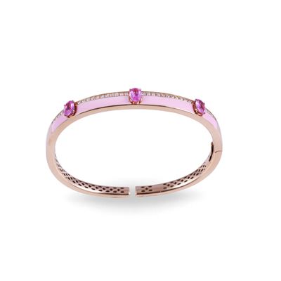 Dámaso Martínez, Bracciale rigido in oro rosa 18 kt con brillanti, smalto e corindoni rosa