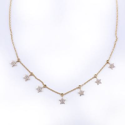Dámaso Martínez, CATENINA girocollo in oro giallo 18 kt con pendenti a forma di stella e brillant...