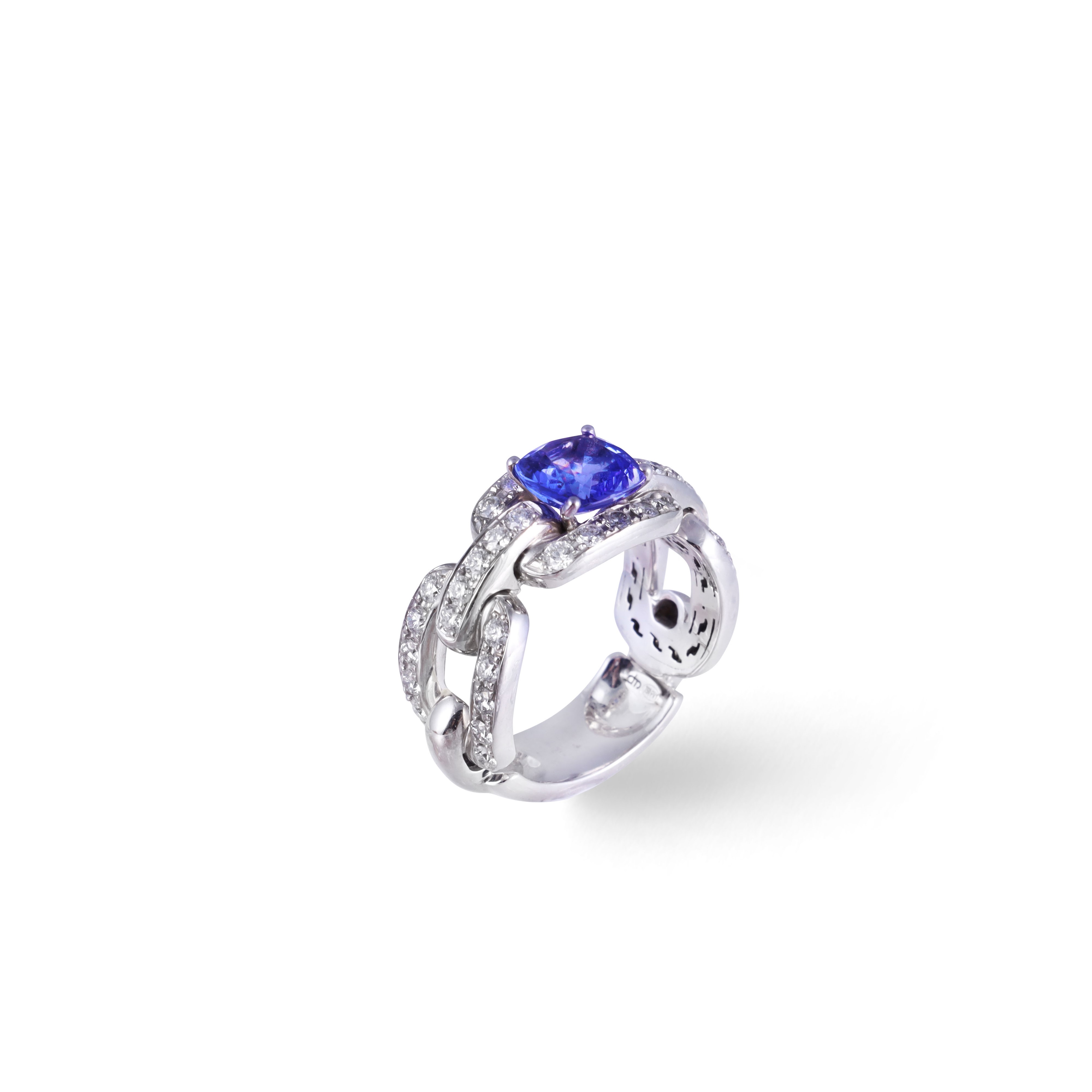 Dámaso Martínez, Anello con tanzanite e brillanti in oro bianco 18 kt