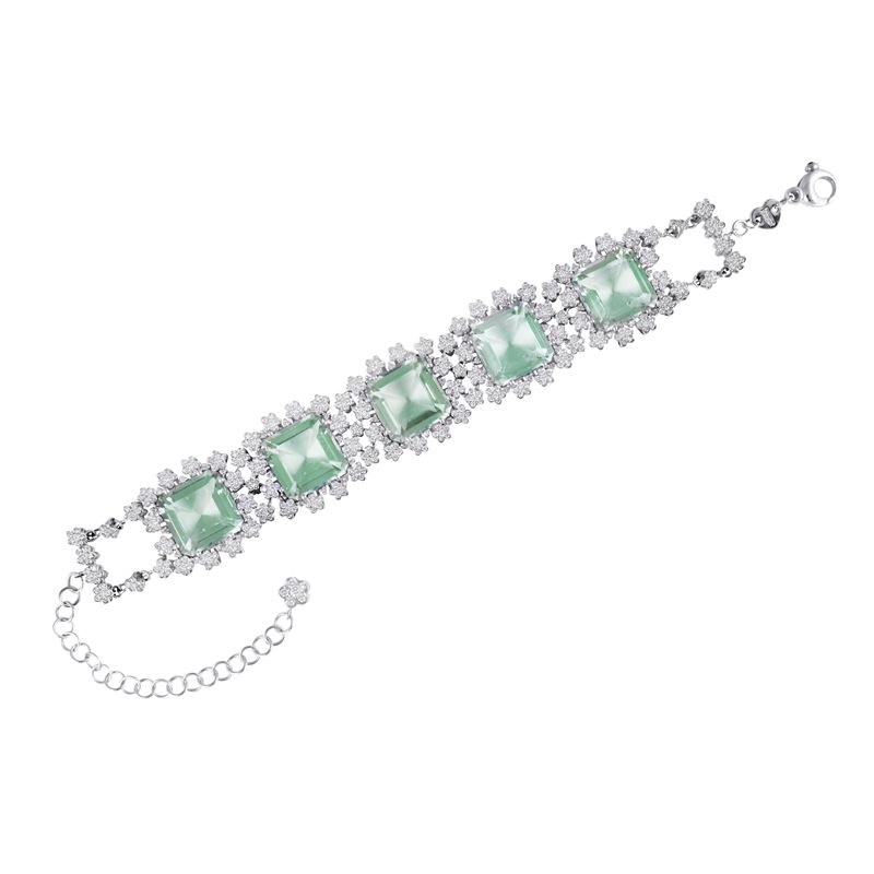 Pasquale Bruni, Bracciale in oro bianco 18 kt con prasioliti e brillanti