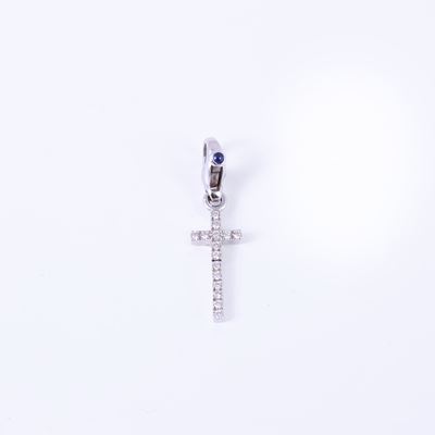 Pasquale Bruni, Croce snodata in oro bianco 18 kt con brillanti e zaffiro cabochon