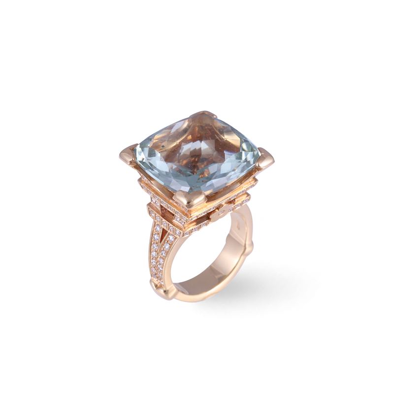 Pasquale Bruni, Anello “Madame Eiffel” in oro rosa 18 kt con prasiolite e brillanti
