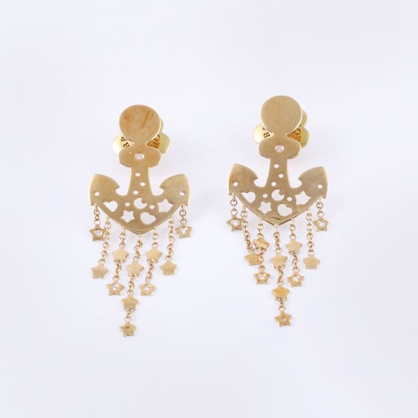 * 18KT GOLD EARRINGS SET WITH DIAMONDS, BY PASQUALE BRUNI "Le Monde"