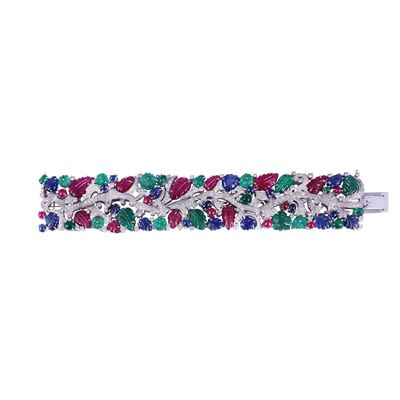 Bracciale, oro bianco 18 kt a nastro con motivo a ramage e brillanti