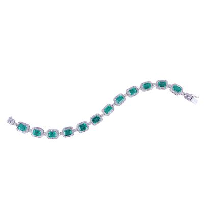 Bracciale in oro bianco 18 kt con smeraldi rettangolari e brillanti/d. baguette