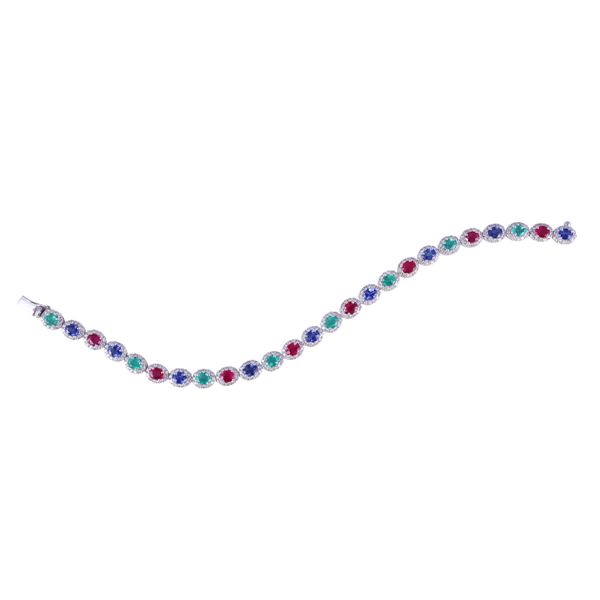 * 18KT GOLD BRACELET SET WITH SAPPHIRES, RUBIES, EMERALDS AND DIAMONDS