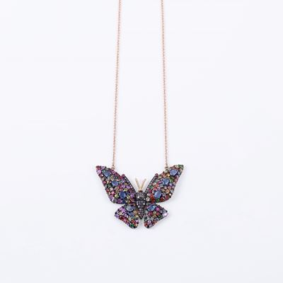 Girocollo in oro giallo 18 kt con farfalla in argento e gemme
