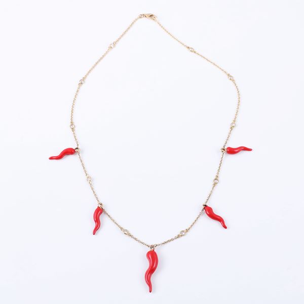 * 18KT GOLD DIAMOND-SET CHAIN WITH ENAMELLED PENDANTS 