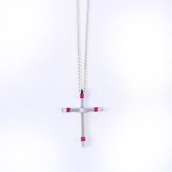 * 18KT GOLD NECKLACE AND PENDANT SET WITH RUBIES AND DIAMOND