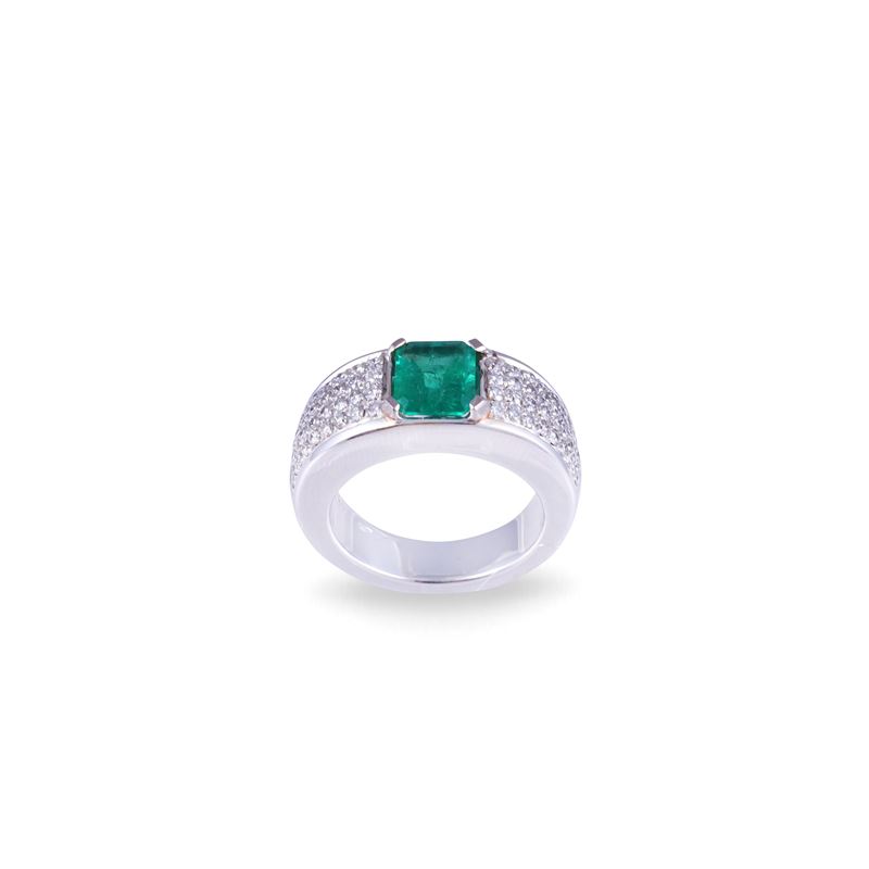 Pasquale Bruni, Anello in oro bianco 18 kt con smeraldo e brillanti