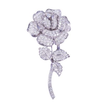 Spilla in oro bianco 18 kt con rosa in brillanti, gr. 52,4