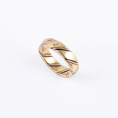 Pomellato, Anello a fascia torchon in oro bianco e giallo 18 kt