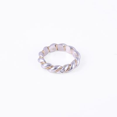 Berca, Torchòn in platino, oro giallo 18 kt e brillante, gr. 10,9