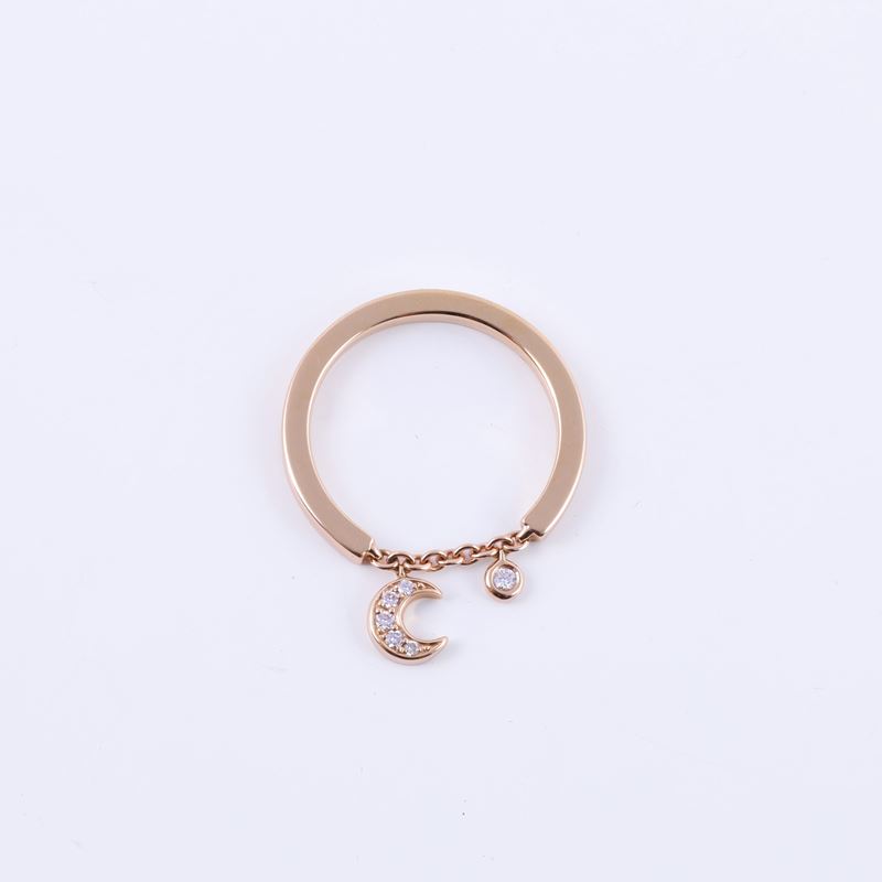 Anello, oro rosa 18 kt con brillanti e pendente a semiluna