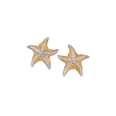 Orecchini, oro giallo 18 kt a forma di stella marina con corindoni gialli in pavé e brillanti