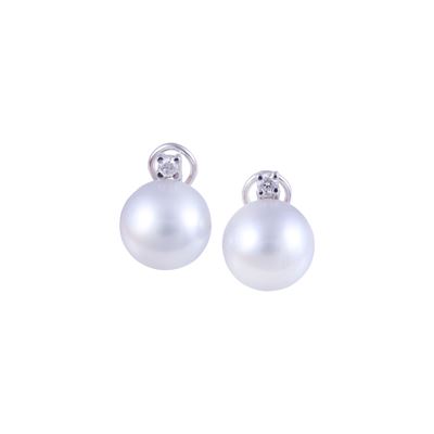 Orecchini, oro bianco 18 kt con perle coltivate South Sea e brillanti