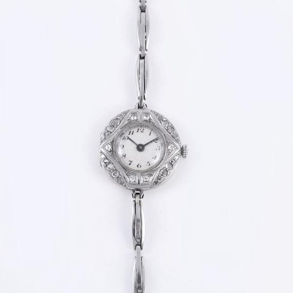 18KT GOLD AND PLATINUM WRISTWATCH SET WITH ROSE-CUT DIAMONDS