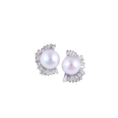 Orecchini a clip in platino con perle South Sea ovali e diamanti