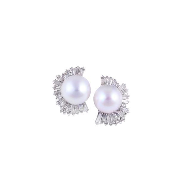PLATINUM CLIP-ON EARRINGS SET WITH SOUTH SEA CULTURED PEARLS AND DIAMONDS