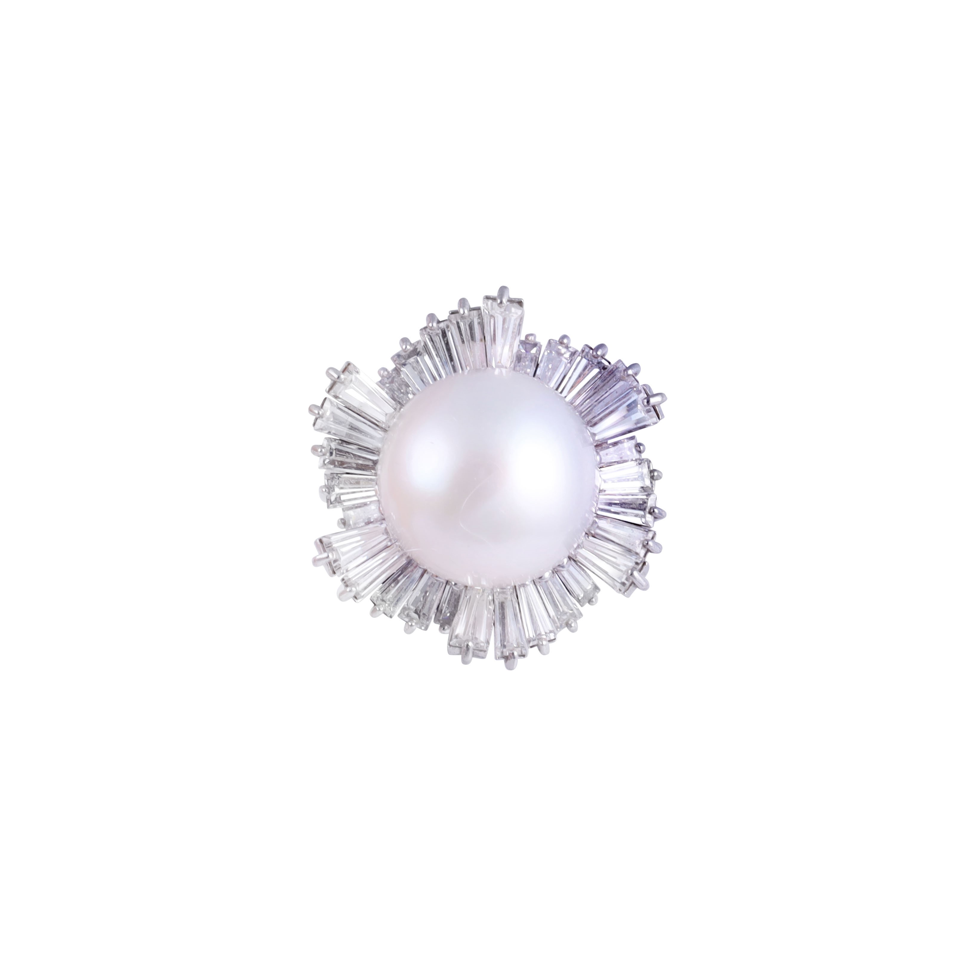 Anello in platino con perla South Sea coltivata e diamanti, misura 14