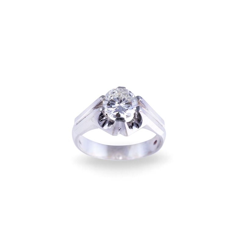 Anello, oro bianco 18 kt con brillante (1,52 ct), gr. 8,4
