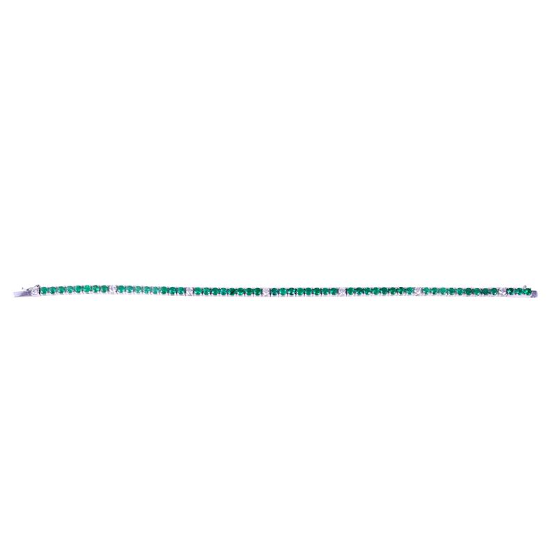 Rivière in oro bianco 18 kt con smeraldi e brillanti, bracciale