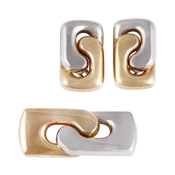 * 18KT GOLD PARURE COMPRISING BROOCH AND A PAIR OF CLIP-ON EARRINGS, BY POMELLATO