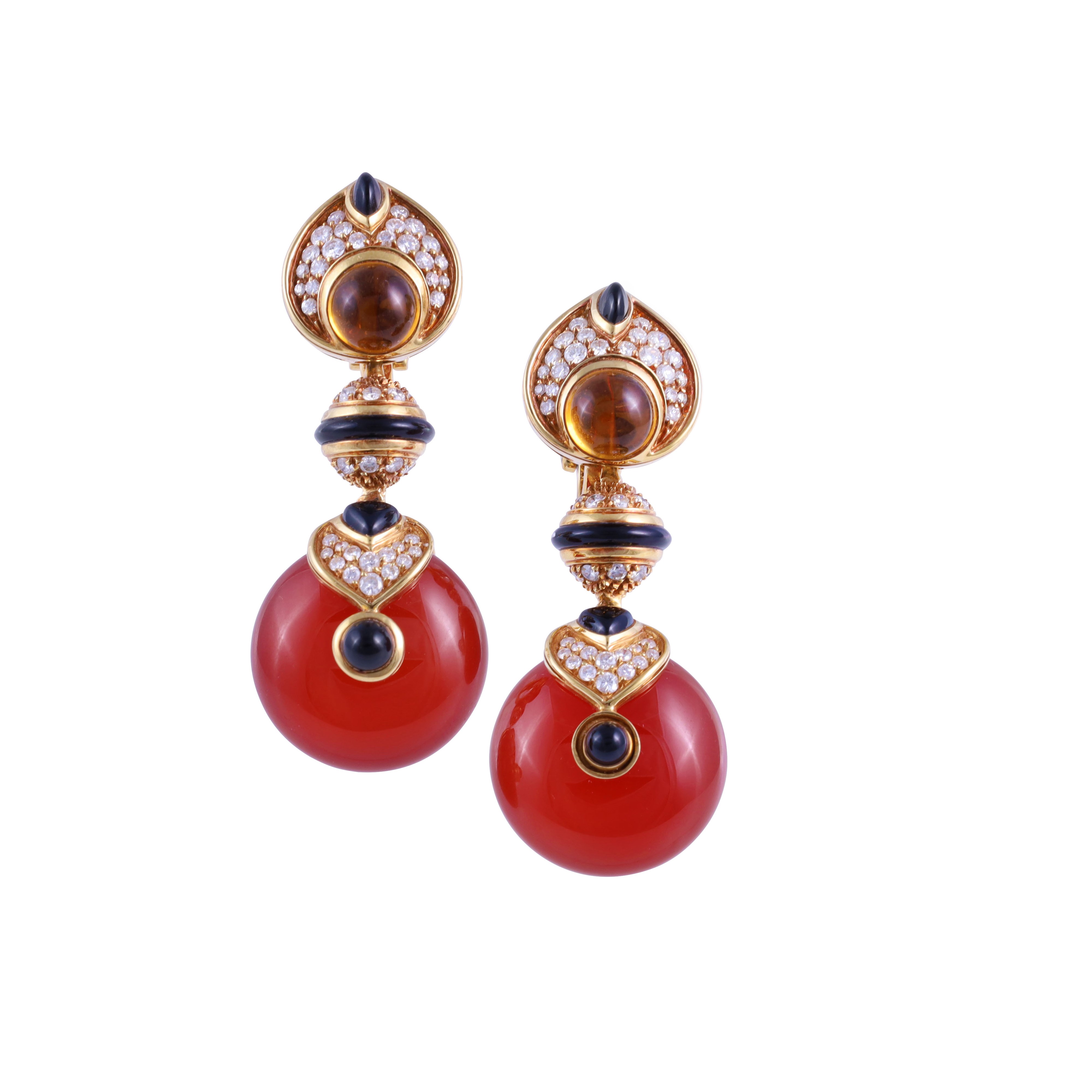 Marina B, Orecchini a clip “Pneus” in oro giallo 18 kt con brillanti e pietre dure