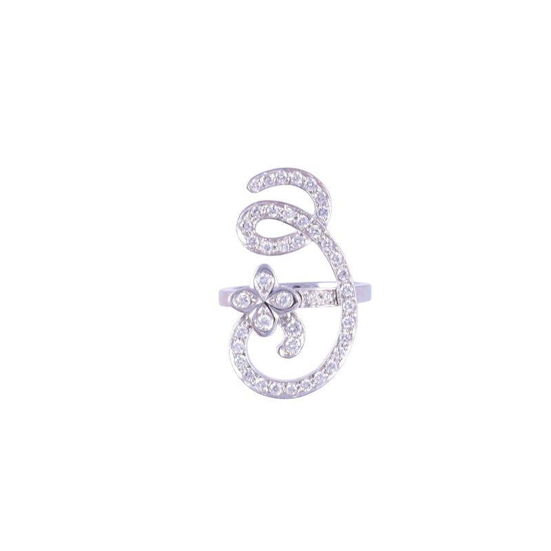 Anello "La Nouvelle Bague", in oro bianco 18 kt con nastro e fiore, brillanti (ca. 0,90 ct)