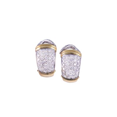 Orecchini a nastro, oro giallo e bianco 18 kt con pavé di brillanti