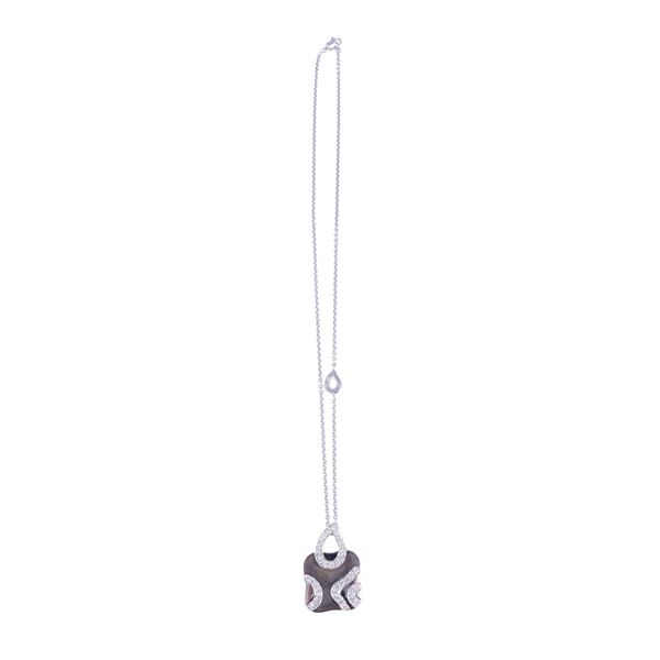 * 18KT GOLD NECKLACE AND PENDANT SET WITH DIAMONDS AND ENAMEL